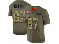 Men's Kansas City Chiefs #87 Travis Kelce 2019 Olive Camo Salute To Service Jersey