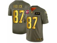 Men's Kansas City Chiefs #87 Travis Kelce Limited Olive Gold 2019 Salute to Service Football Jersey