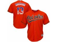 Men's Majestic Baltimore Orioles #13 Manny Machado Orange USA Flag Fashion MLB Jersey