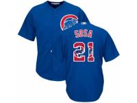 Men's Majestic Chicago Cubs #21 Sammy Sosa Royal Blue Team Logo Fashion Cool Base MLB Jersey