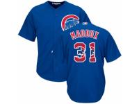 Men's Majestic Chicago Cubs #31 Greg Maddux Royal Blue Team Logo Fashion Cool Base MLB Jersey