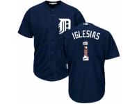 Men's Majestic Detroit Tigers #1 Jose Iglesias Navy Blue Team Logo Fashion Cool Base MLB Jersey