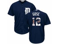 Men's Majestic Detroit Tigers #12 Anthony Gose Navy Blue Team Logo Fashion Cool Base MLB Jersey