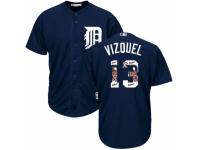 Men's Majestic Detroit Tigers #13 Omar Vizquel Navy Blue Team Logo Fashion Cool Base MLB Jersey