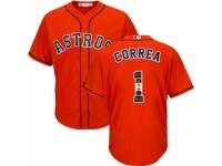 Men's Majestic Houston Astros #1 Carlos Correa Authentic Orange Team Logo Fashion Cool Base MLB Jersey