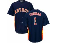 Men's Majestic Houston Astros #1 Carlos Correa Navy Blue Team Logo Fashion Cool Base MLB Jersey