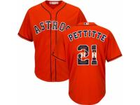 Men's Majestic Houston Astros #21 Andy Pettitte Authentic Orange Team Logo Fashion Cool Base MLB Jersey