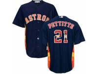 Men's Majestic Houston Astros #21 Andy Pettitte Navy Blue Team Logo Fashion Cool Base MLB Jersey