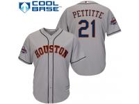 Men's Majestic Houston Astros #21 Andy Pettitte Replica Grey Road 2017 World Series Champions Cool Base MLB Jersey