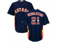 Men's Majestic Houston Astros #21 Jon Singleton Navy Blue Team Logo Fashion Cool Base MLB Jersey