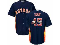 Men's Majestic Houston Astros #45 Carlos Lee Navy Blue Team Logo Fashion Cool Base MLB Jersey