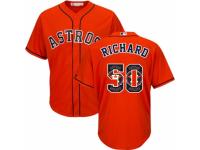 Men's Majestic Houston Astros #50 J.R. Richard Authentic Orange Team Logo Fashion Cool Base MLB Jersey