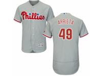 Men's Majestic Philadelphia Phillies #49 Jake Arrieta Grey Road Flex Base Authentic Collection MLB Jersey
