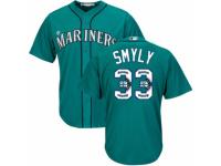 Men's Majestic Seattle Mariners #33 Drew Smyly Authentic Teal Green Team Logo Fashion Cool Base MLB Jerseys rsey