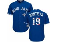 Men's Majestic Toronto Blue Jays #19 Jose Bautista Blue Team Logo Fashion MLB Jersey