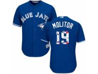 Men's Majestic Toronto Blue Jays #19 Paul Molitor Blue Team Logo Fashion MLB Jersey