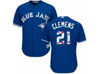 Men's Majestic Toronto Blue Jays #21 Roger CleMen Blue Team Logo Fashion MLB Jersey