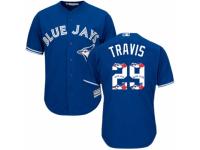 Men's Majestic Toronto Blue Jays #29 Devon Travis Blue Team Logo Fashion MLB Jersey
