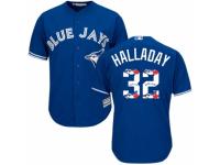 Men's Majestic Toronto Blue Jays #32 Roy Halladay Blue Team Logo Fashion MLB Jersey