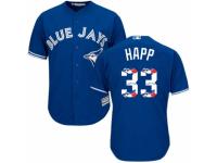 Men's Majestic Toronto Blue Jays #33 J.A. Happ Blue Team Logo Fashion MLB Jersey