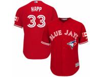 Men's Majestic Toronto Blue Jays #33 J.A. Happ Red Canada Day MLB Jersey