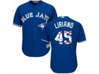 Men's Majestic Toronto Blue Jays #45 Francisco Liriano Blue Team Logo Fashion MLB Jersey