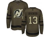 Men's New Jersey Devils #13 Nico Hischier Adidas Green Authentic Salute To Service NHL Jersey