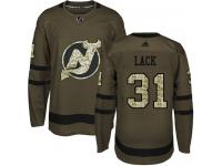 Men's New Jersey Devils #31 Eddie Lack Adidas Green Authentic Salute To Service NHL Jersey