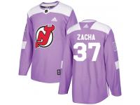 Men's New Jersey Devils #37 Pavel Zacha Adidas Purple Authentic Fights Cancer Practice NHL Jersey