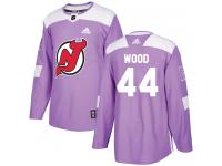 Men's New Jersey Devils #44 Miles Wood Adidas Purple Authentic Fights Cancer Practice NHL Jersey