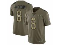 Men's Nike Baltimore Ravens #8 Lamar Jackson Limited Olive/Camo Salute to Service NFL Jersey