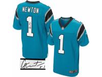 Men's Nike Carolina Panthers #1 Cam Newton Blue Alternate Elite Autographed NFL Jersey