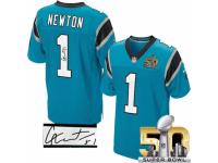 Men's Nike Carolina Panthers #1 Cam Newton Blue Alternate Elite Autographed Super Bowl L NFL Jersey