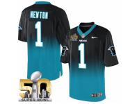 Men's Nike Carolina Panthers #1 Cam Newton Limited Black Blue Fadeaway Super Bowl L NFL Jersey