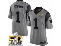 Men's Nike Carolina Panthers #1 Cam Newton Limited Gray Gridiron Super Bowl L NFL Jersey