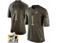 Men's Nike Carolina Panthers #1 Cam Newton Limited Green Salute to Service Super Bowl L NFL Jersey