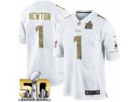 Men's Nike Carolina Panthers #1 Cam Newton Limited White Salute to Service Super Bowl L NFL Jersey