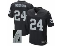 Men's Nike Oakland Raiders #24 Charles Woodson Elite Black Team Color Autographed NFL Jersey