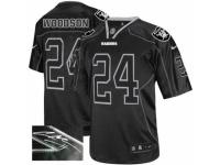 Men's Nike Oakland Raiders #24 Charles Woodson Elite Lights Out Black Autographed NFL Jersey