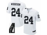 Men's Nike Oakland Raiders #24 Charles Woodson Elite White Autographed NFL Jersey