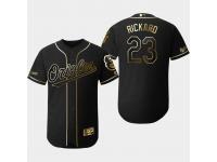 Men's Orioles 2019 Black Golden Edition Joey Rickard Flex Base Stitched Jersey