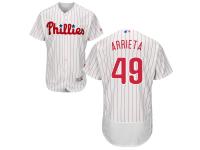 Men's Philadelphia Phillies #49 Jake Arrieta Majestic Home White-Scarlet Flex Base Authentic Collection Jersey
