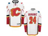 Men's Reebok NHL Calgary Flames #24 Travis Hamonic Authentic Away Jersey White Reebok