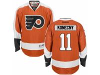 Men's Reebok Philadelphia Flyers #11 Travis Konecny Premier Orange Home NHL Jersey