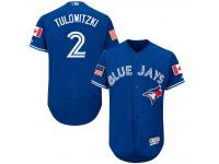 Men's Toronto Blue Jays #2 Troy Tulowitzki Majestic Royal Fashion Stars & Stripes 2016 Independence Day Flex Base Player Jersey