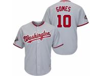 Men's Washington Nationals #10 Yan Gomes Grey Road Cool Base 2019 World Series Champions Baseball Jersey