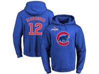 MLB Men Chicago Cubs #12 Kyle Schwarber Royal Team Color Primary Logo Pullover Hoodie