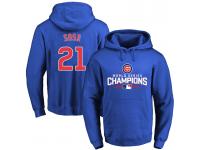 MLB Men Chicago Cubs #21 Sammy Sosa Royal 2016 World Series Champions Walk Pullover Hoodie