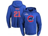 MLB Men Chicago Cubs #21 Sammy Sosa Royal Team Color Primary Logo Pullover Hoodie