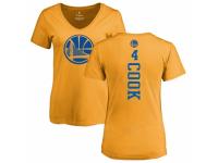 NBA Women Nike Golden State Warriors #4 Quinn Cook Gold One Color Backer Slim-Fit V-Neck T-Shirt